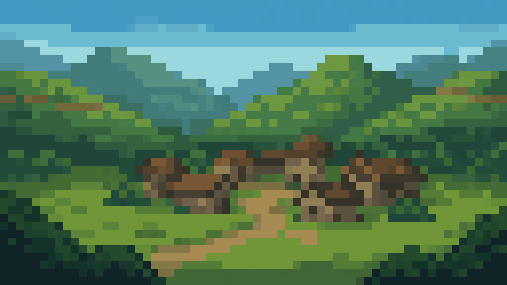 pixel hills and village