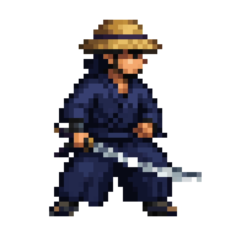 Static 16-bit pixel art samurai sprite