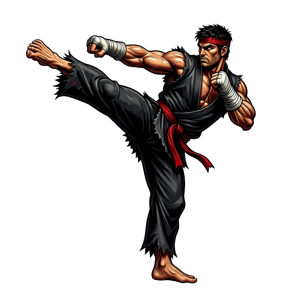 fighter delivering a high kick